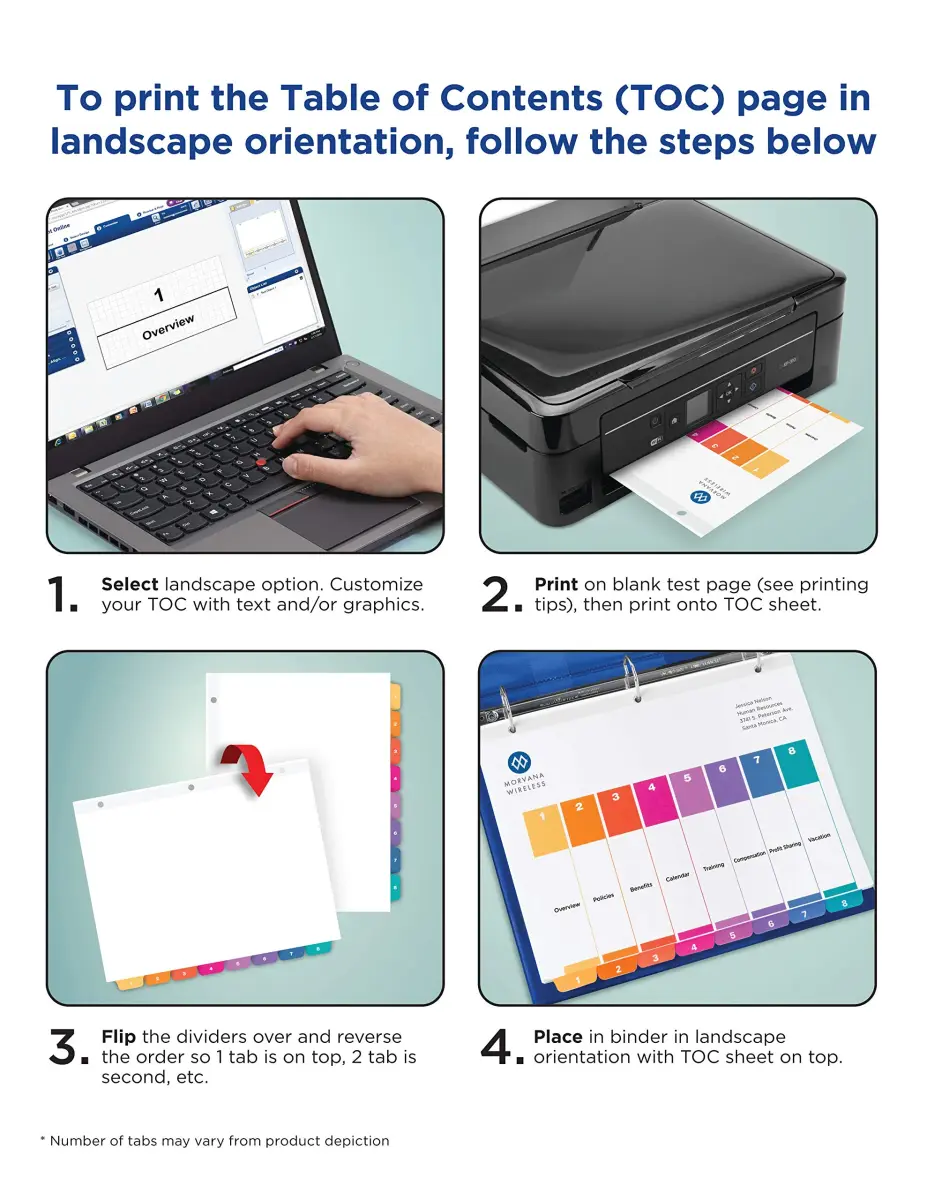 Avery Ready Index Table of Contents Dividers, 8-Tab, Color, 24 Sets | Printable & Reinforced for Professional Organization - view 10