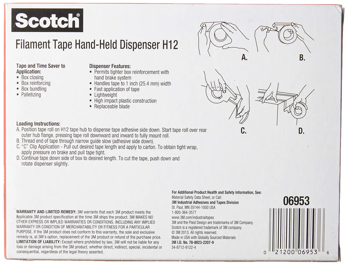 Scotch Filament Tape Hand Dispenser H12 | Tension Control for Narrow Rolls, Gray - view 4