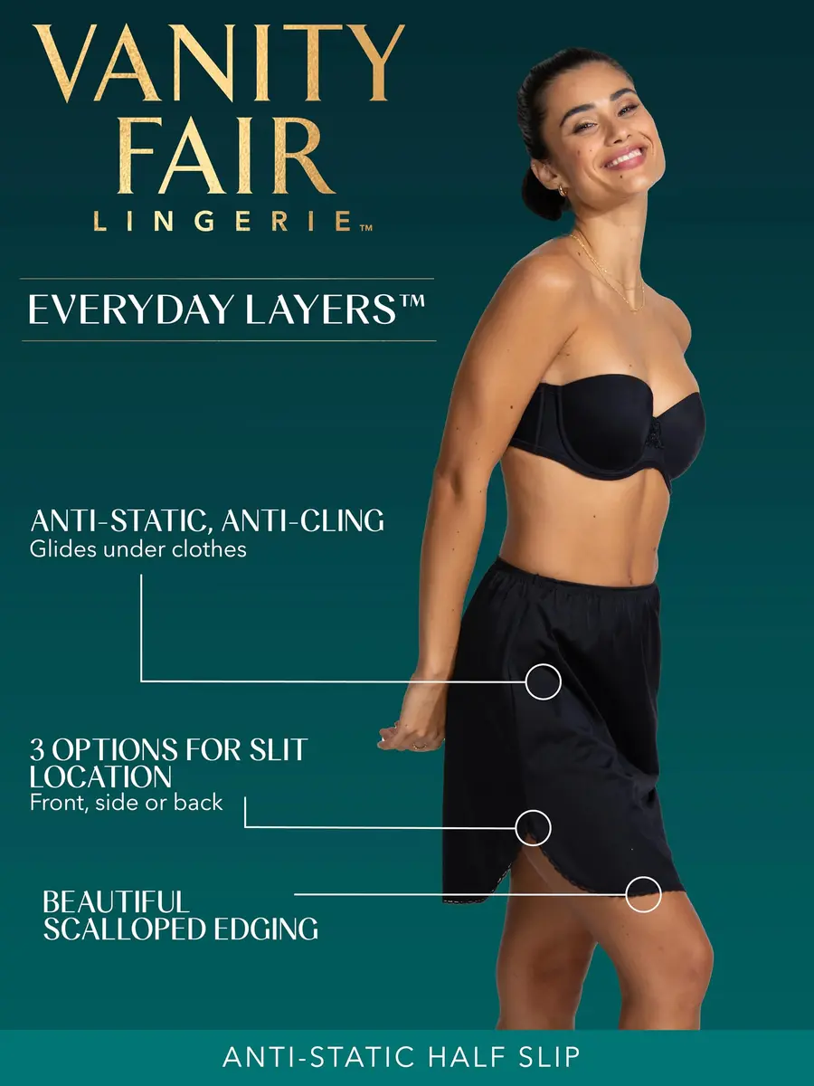 Vanity Fair Womens Everyday Layers Single Slit Half Slip 14" Length | Anti-static Nylon Underwear - view 2