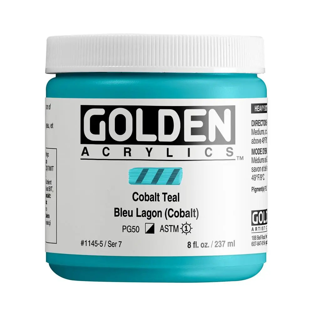 Golden Heavy Body Acrylics, Cobalt Teal, 8 fl. oz. Jar | Thick, smooth, pigment-rich artist paint - main product image