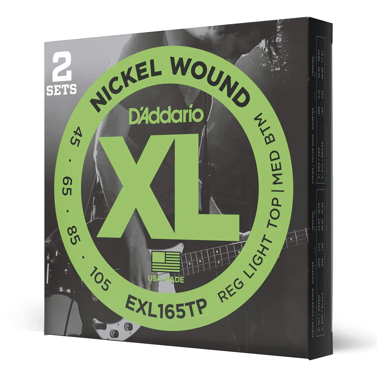 D'Addario XL Nickel Bass Guitar Strings 45-105 (2 Sets, Long Scale) | Bright Tone, Consistent Feel - main product image