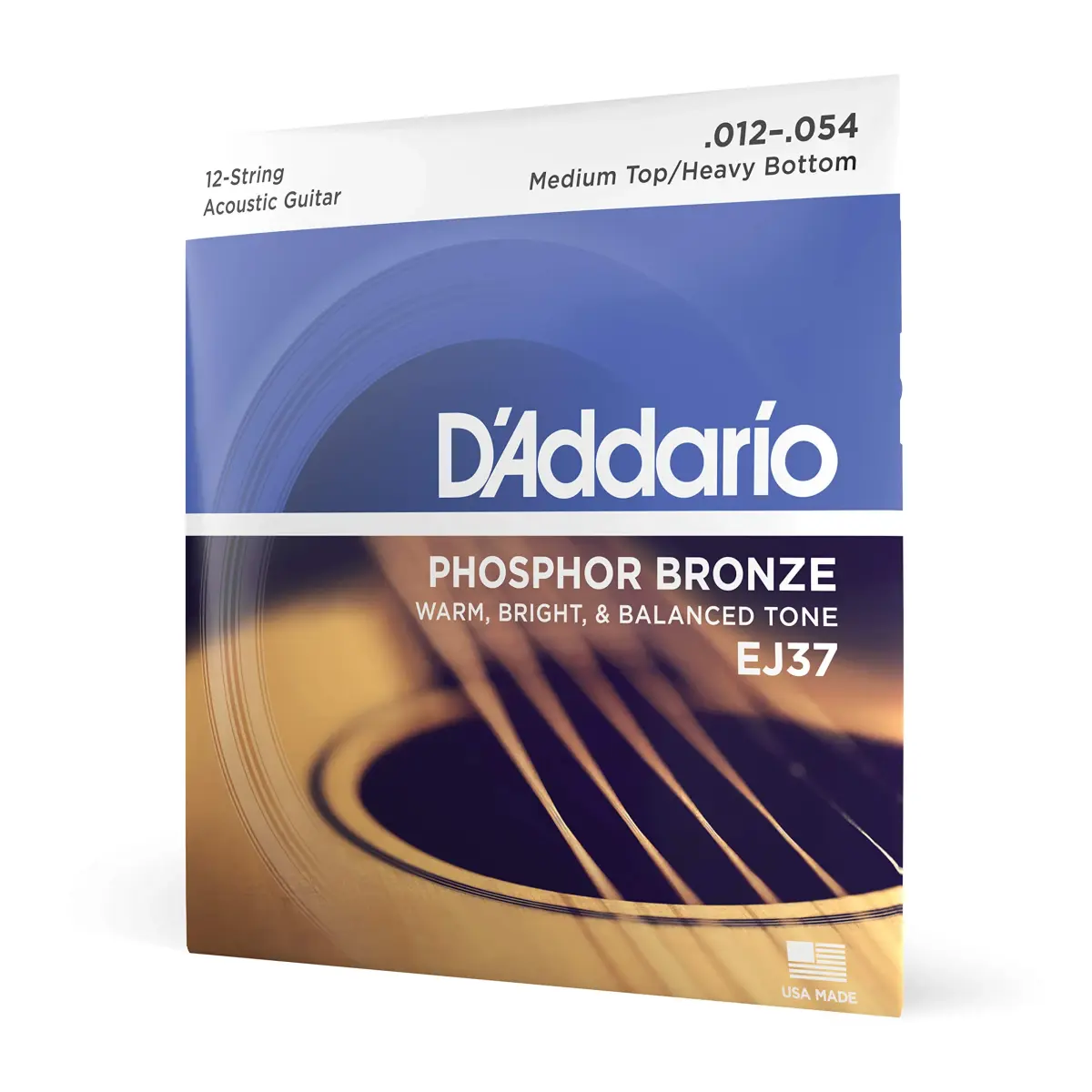 D'Addario EJ37 Phosphor Bronze 12-String Acoustic Guitar Strings 12-54 Set | Warm, Balanced Tone for All Genres - main product image