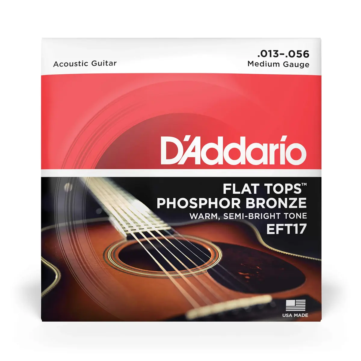 D'Addario Flat Tops Phosphor Bronze Strings EFT17 Medium 13-56 | Reduced Finger Noise for Recording & Slide Guitar - view 2