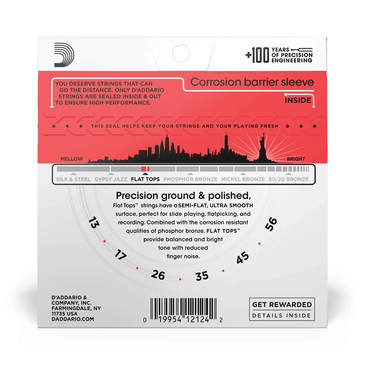 D'Addario Flat Tops Phosphor Bronze Strings EFT17 Medium 13-56 | Reduced Finger Noise for Recording & Slide Guitar - view 3