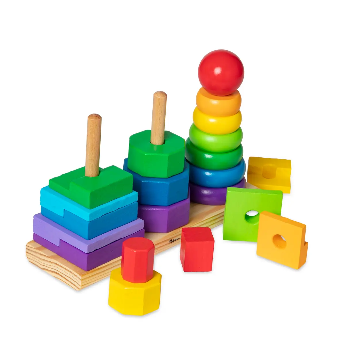 Melissa & Doug Geometric Stacker - Wooden Educational Toy,25 count | Colorful shape matching for toddlers - view 4