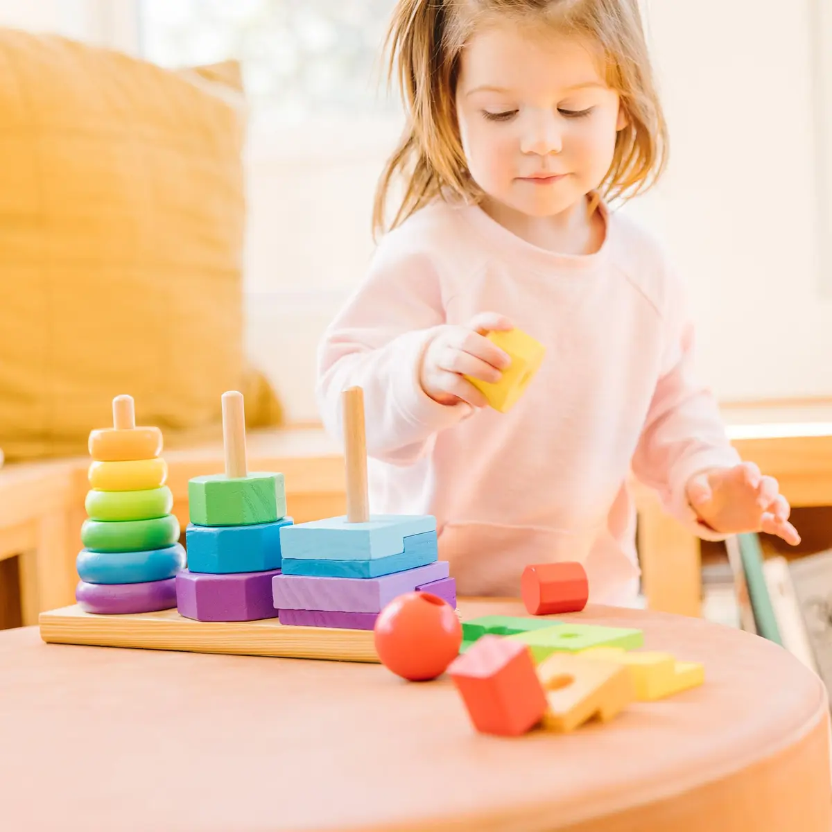 Melissa & Doug Geometric Stacker - Wooden Educational Toy,25 count | Colorful shape matching for toddlers - view 5