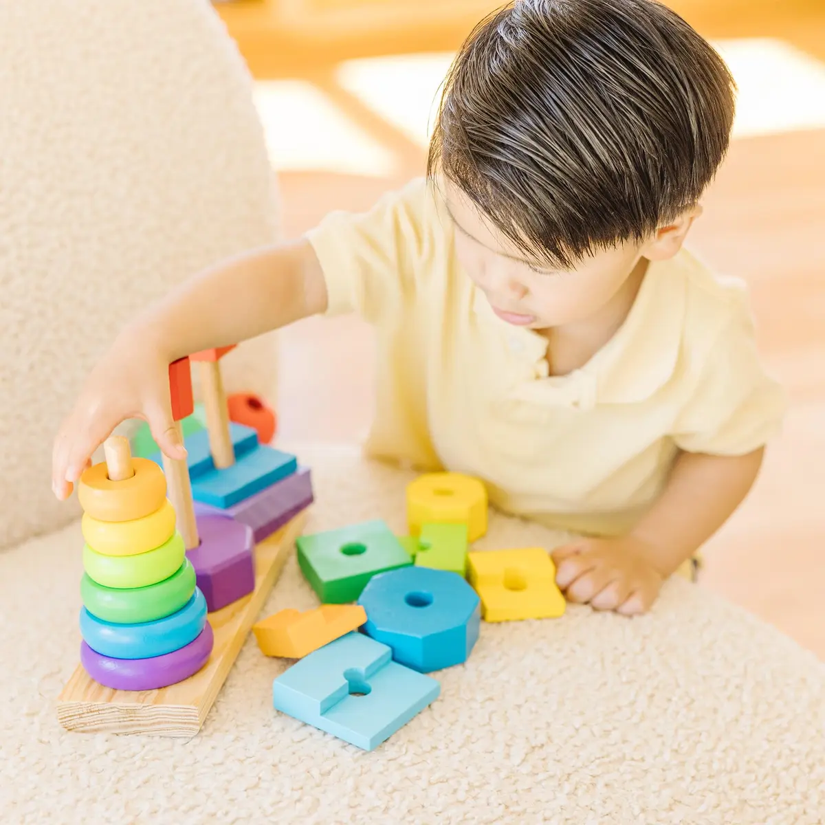 Melissa & Doug Geometric Stacker - Wooden Educational Toy,25 count | Colorful shape matching for toddlers - view 6