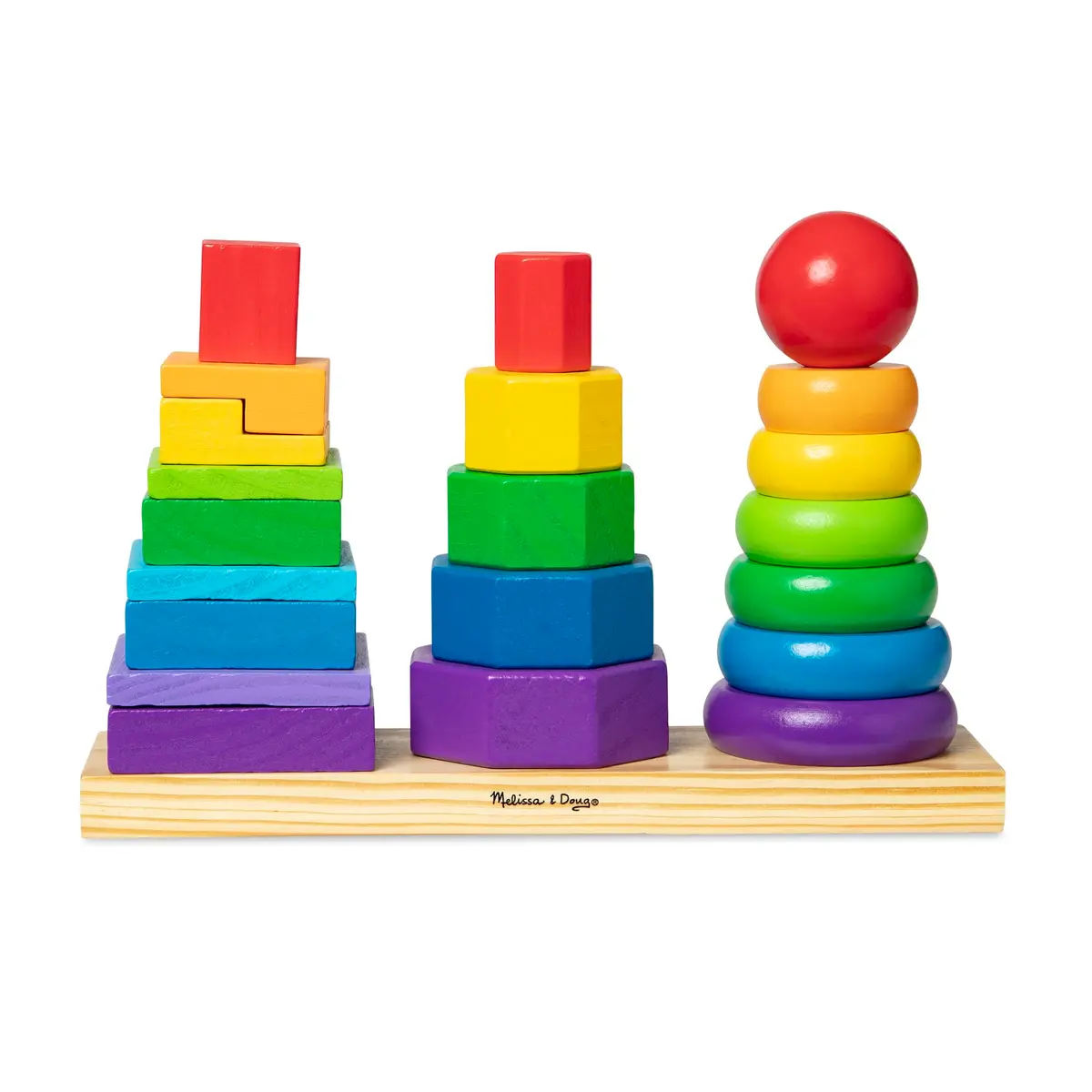 Melissa & Doug Geometric Stacker - Wooden Educational Toy,25 count | Colorful shape matching for toddlers - main product image