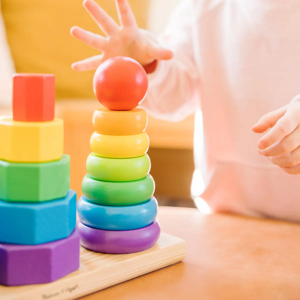 Melissa & Doug Geometric Stacker - Wooden Educational Toy,25 count | Colorful shape matching for toddlers - view 7