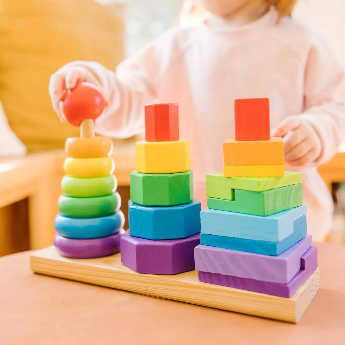 Melissa & Doug Geometric Stacker - Wooden Educational Toy,25 count | Colorful shape matching for toddlers - view 8