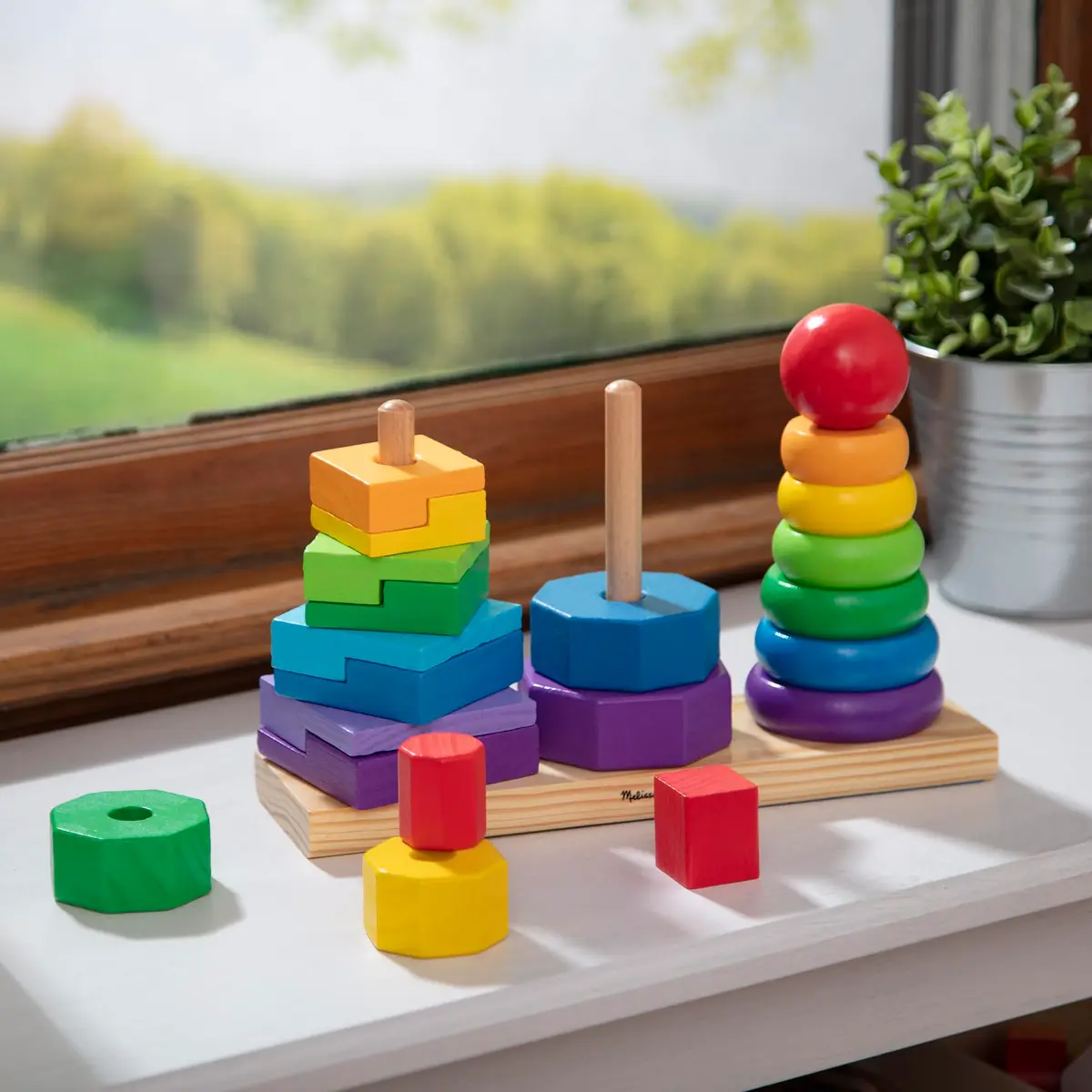 Melissa & Doug Geometric Stacker - Wooden Educational Toy,25 count | Colorful shape matching for toddlers - view 9