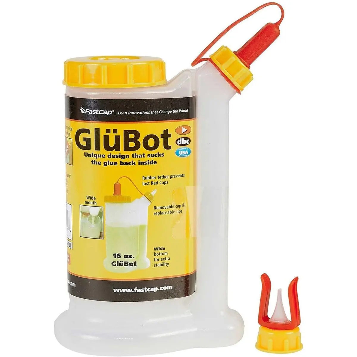 FastCap Glue Dispenser, Yellow/White, 16 oz | Spill-Proof, Two-Chamber Design - view 4