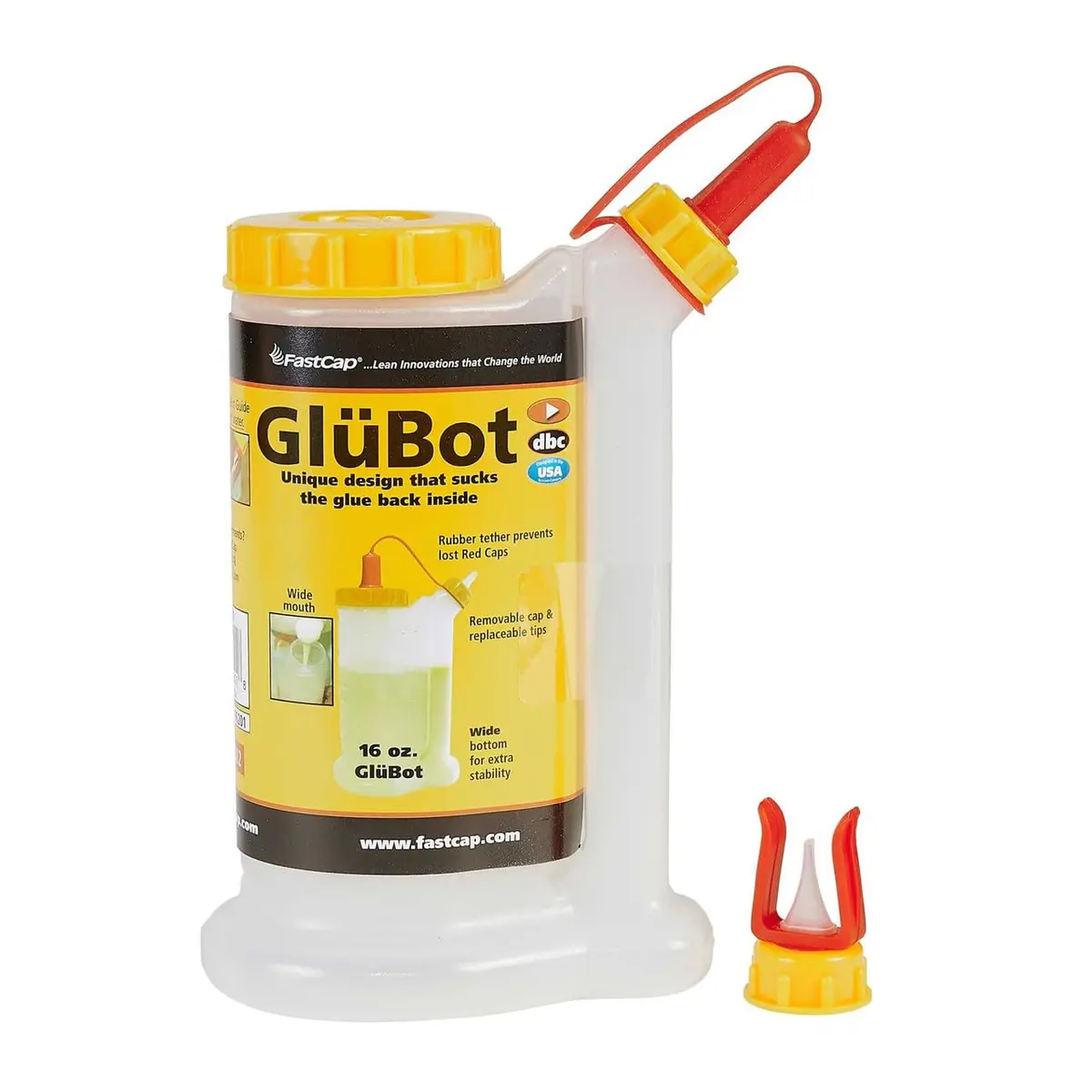 FastCap Glue Dispenser, Yellow/White, 16 oz | Spill-Proof, Two-Chamber Design - main product image