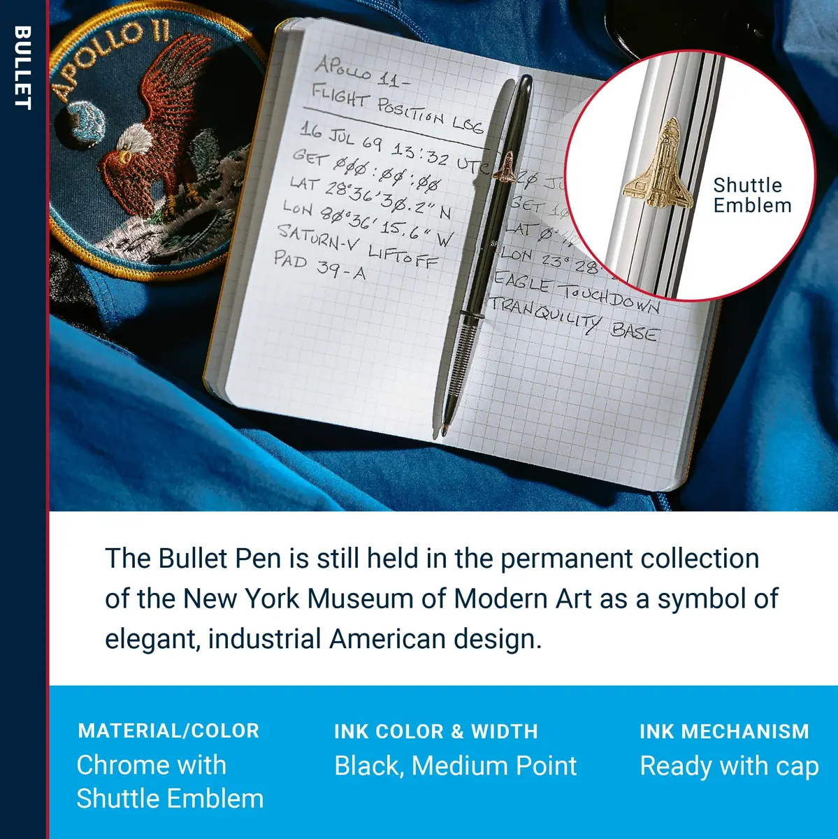 Fisher Space Pen Chrome Shuttle Emblem Pressurized Ballpoint Bullet Pen - view 3