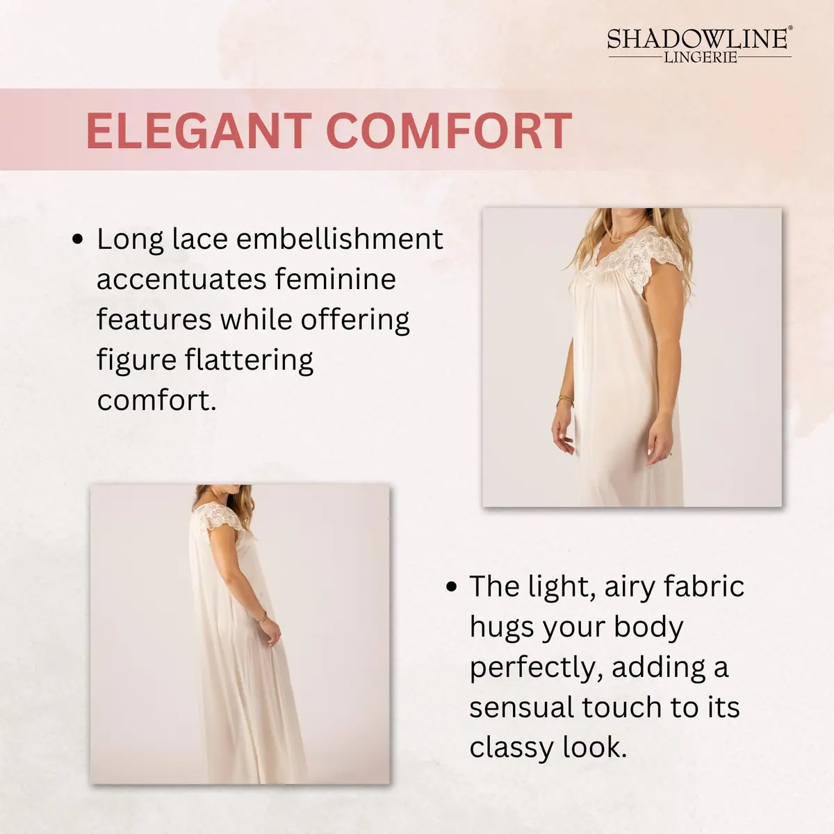 Shadowline Women’s Ivory Long Lace Nightgown | 53" Length Elegant Sleepwear from Satintrique Nylon - view 4