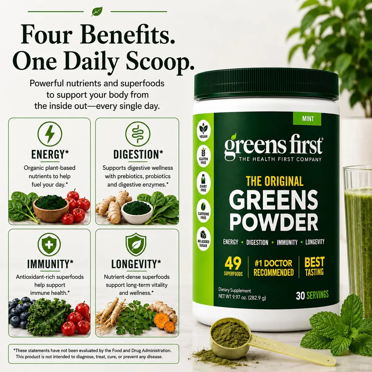 Greens First Original Greens Powder, Mint, 8.96 Ounce (Pack of 1) | 49 Superfoods & Digestive Support - view 4
