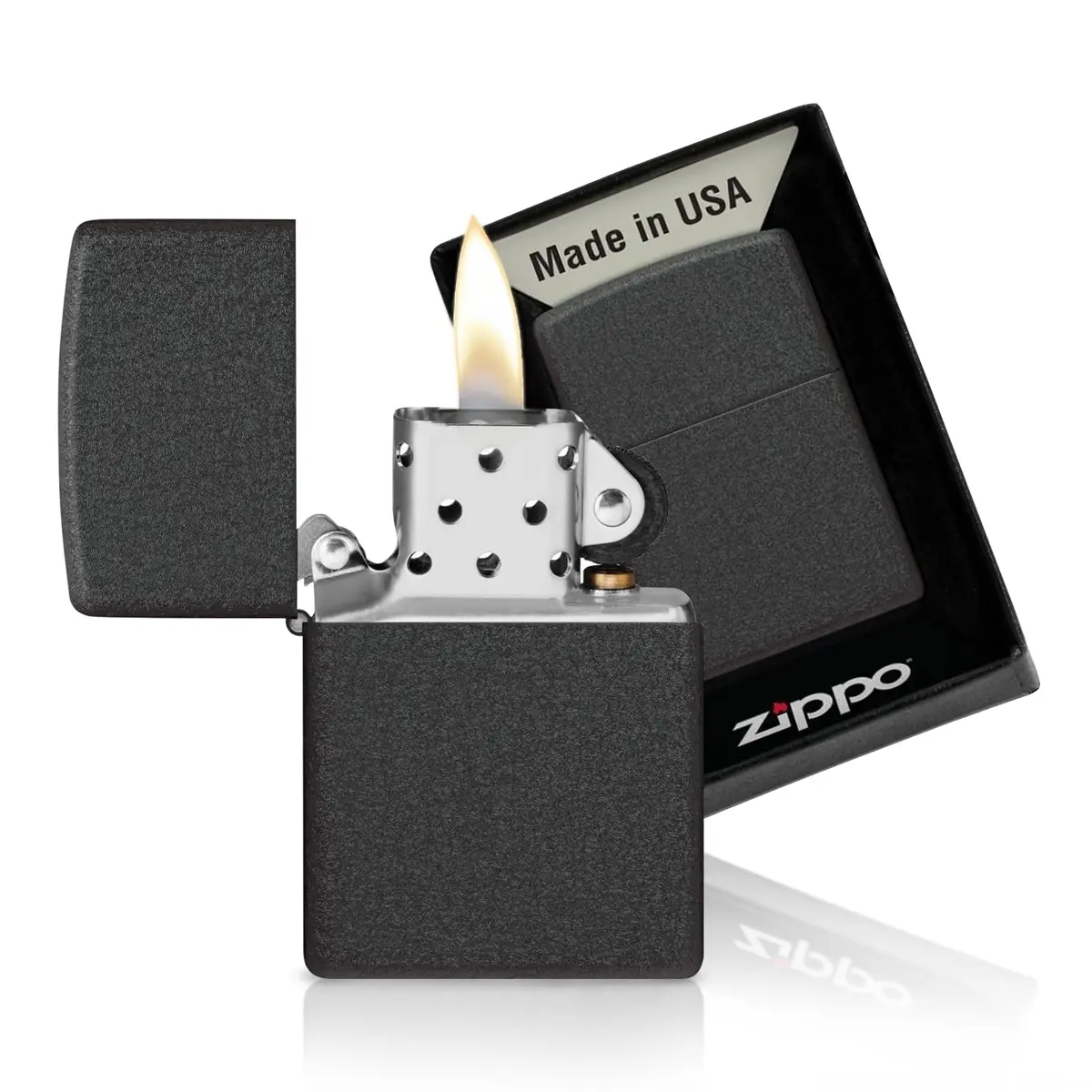 Zippo Classic Black Crackle Pocket Lighter - Windproof & Refillable Metal Lighter | Everyday Use, Made in USA - view 2