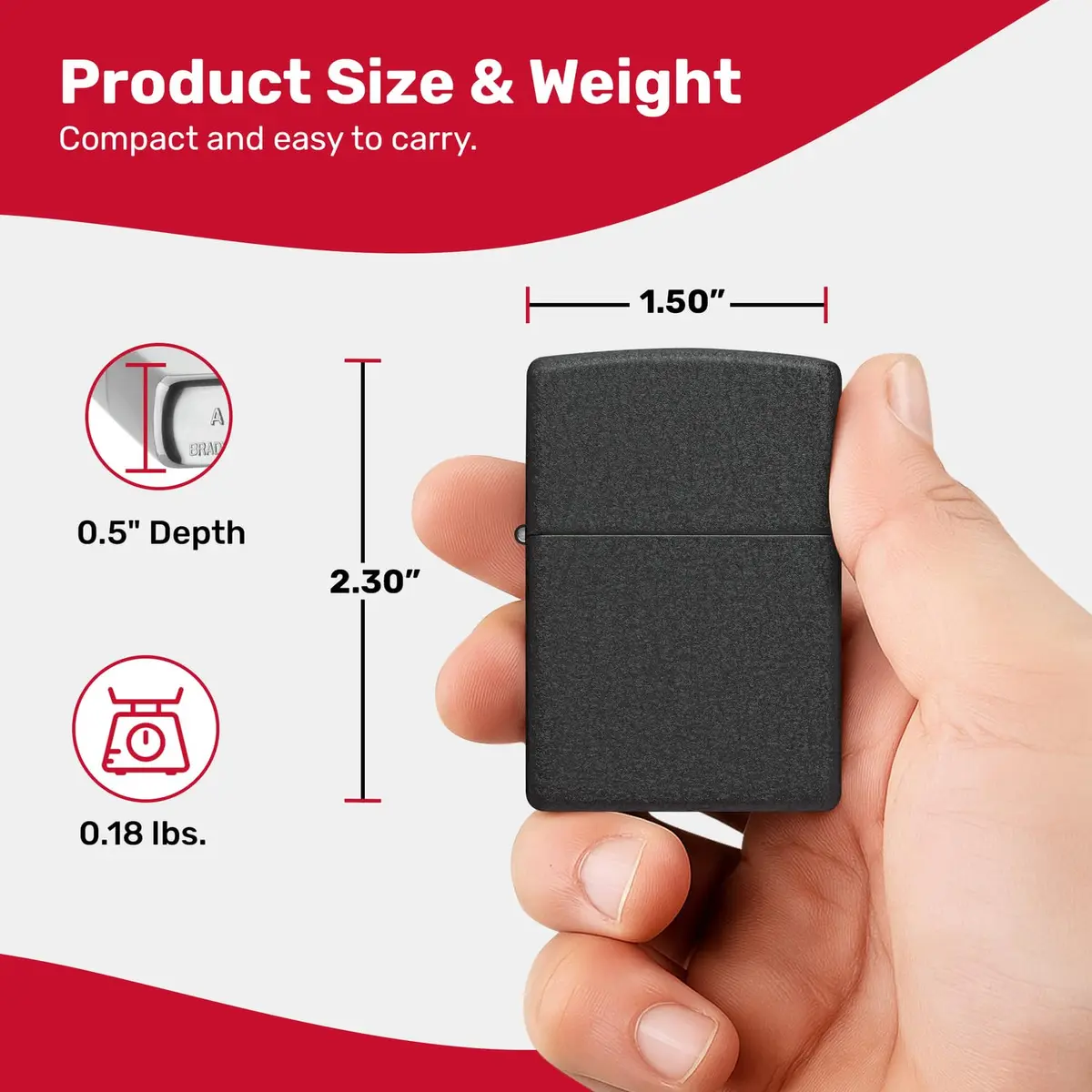 Zippo Classic Black Crackle Pocket Lighter - Windproof & Refillable Metal Lighter | Everyday Use, Made in USA - view 3