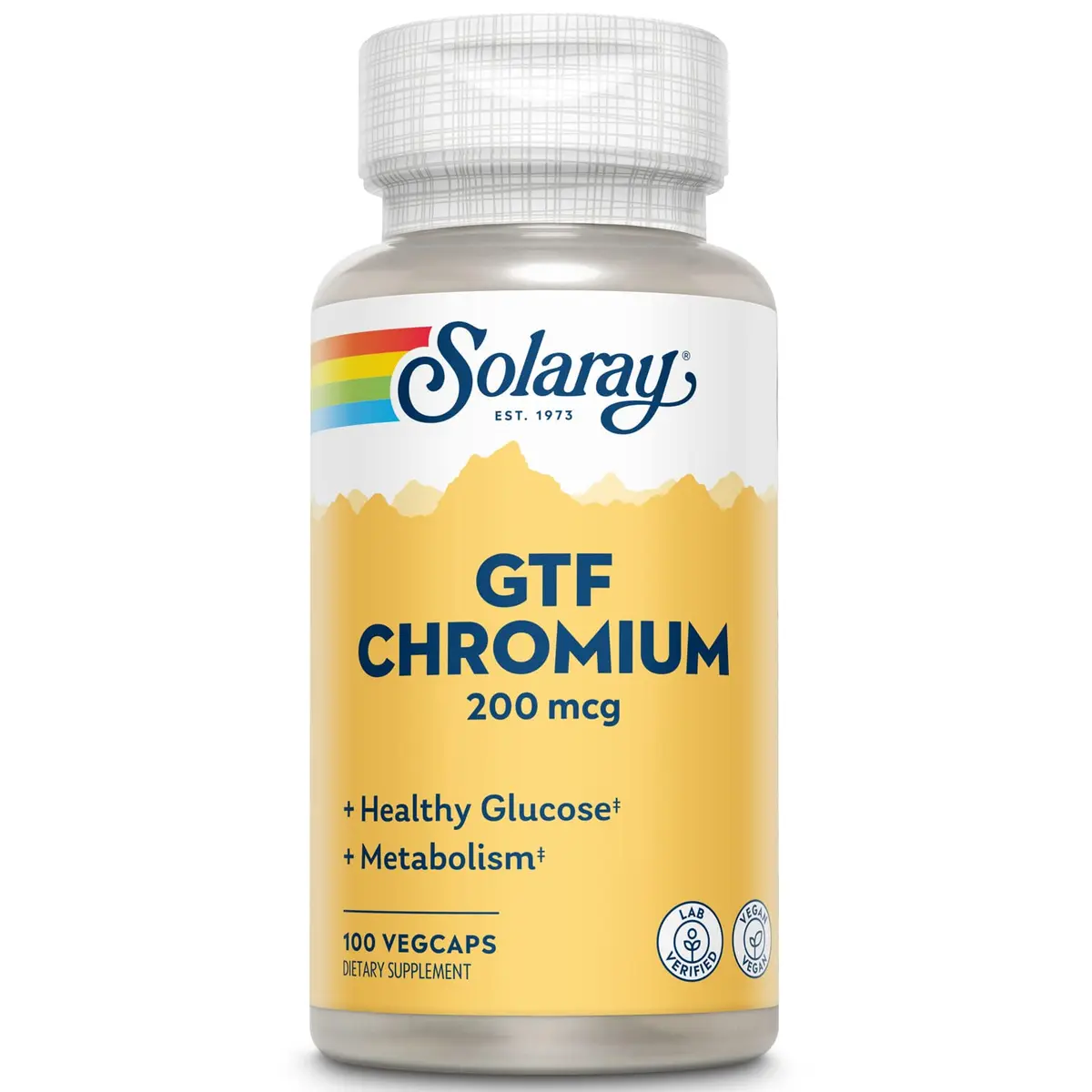 SOLARAY GTF Chromium 200mcg | Supports Metabolism & Energy | Vegan, Lab Verified, 100 VegCaps - main product image