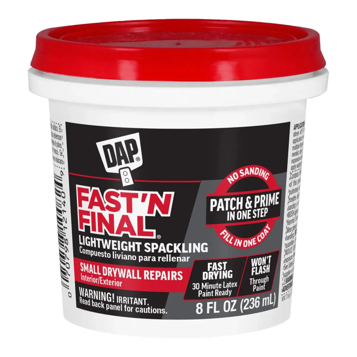 DAP Fast 'N Final Lightweight Spackling Paste White 227 g (8 Oz) | Patch and Prime in One Step - main product image