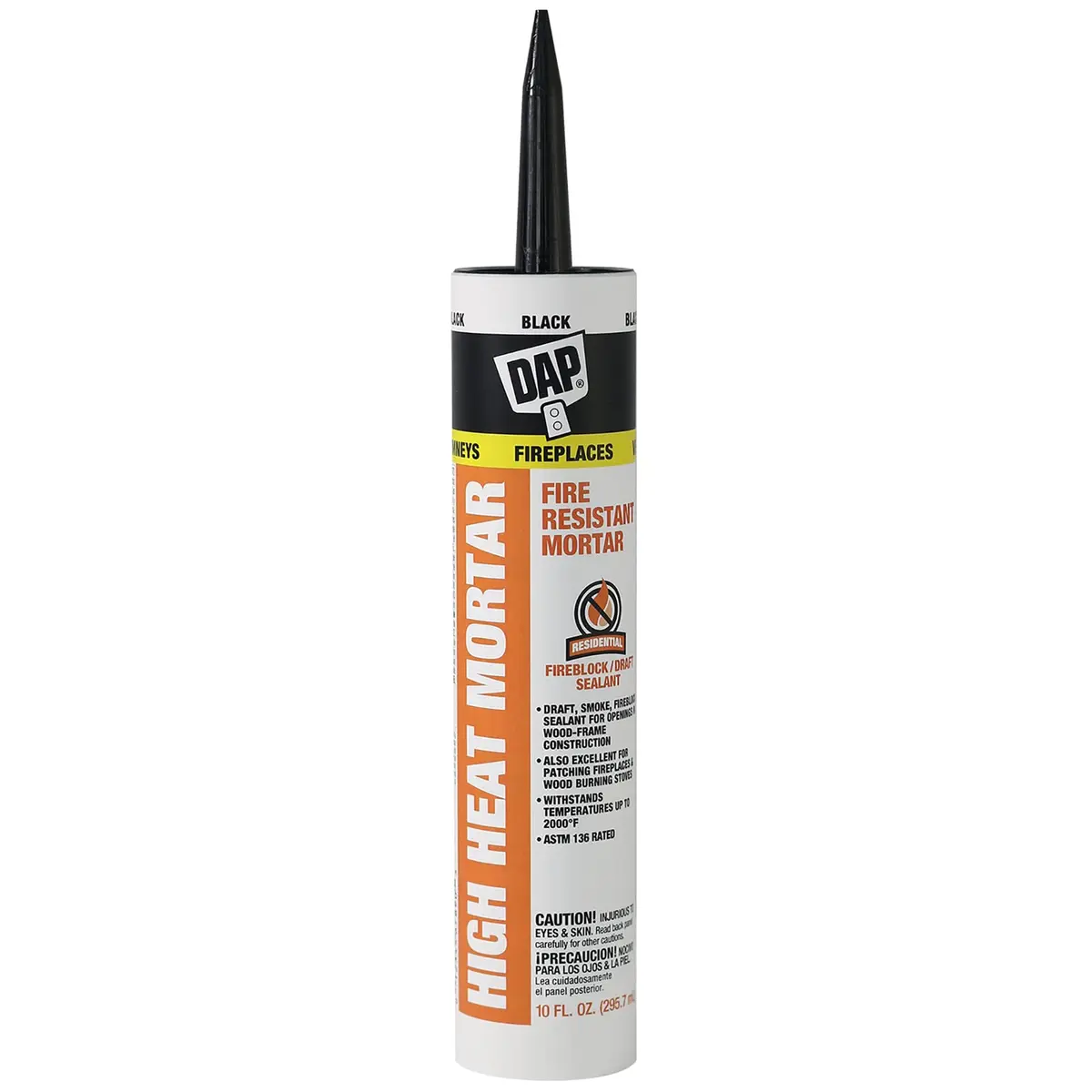 DAP High Heat Fire Resistant Mortar, 10 Oz, Black | ASTM E136 Non-Combustible Sealant for Firebrick & Fireplaces - main product image