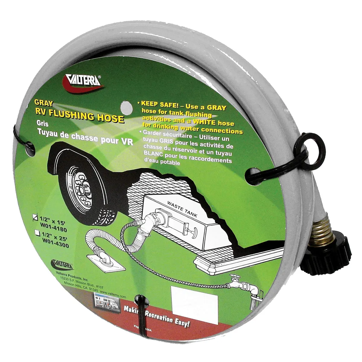 Valterra W01-4180 Flushing Hose 4.76 mm (1/2") x 4.57 m (15') Gray | RV Sewer Hose Flush - main product image