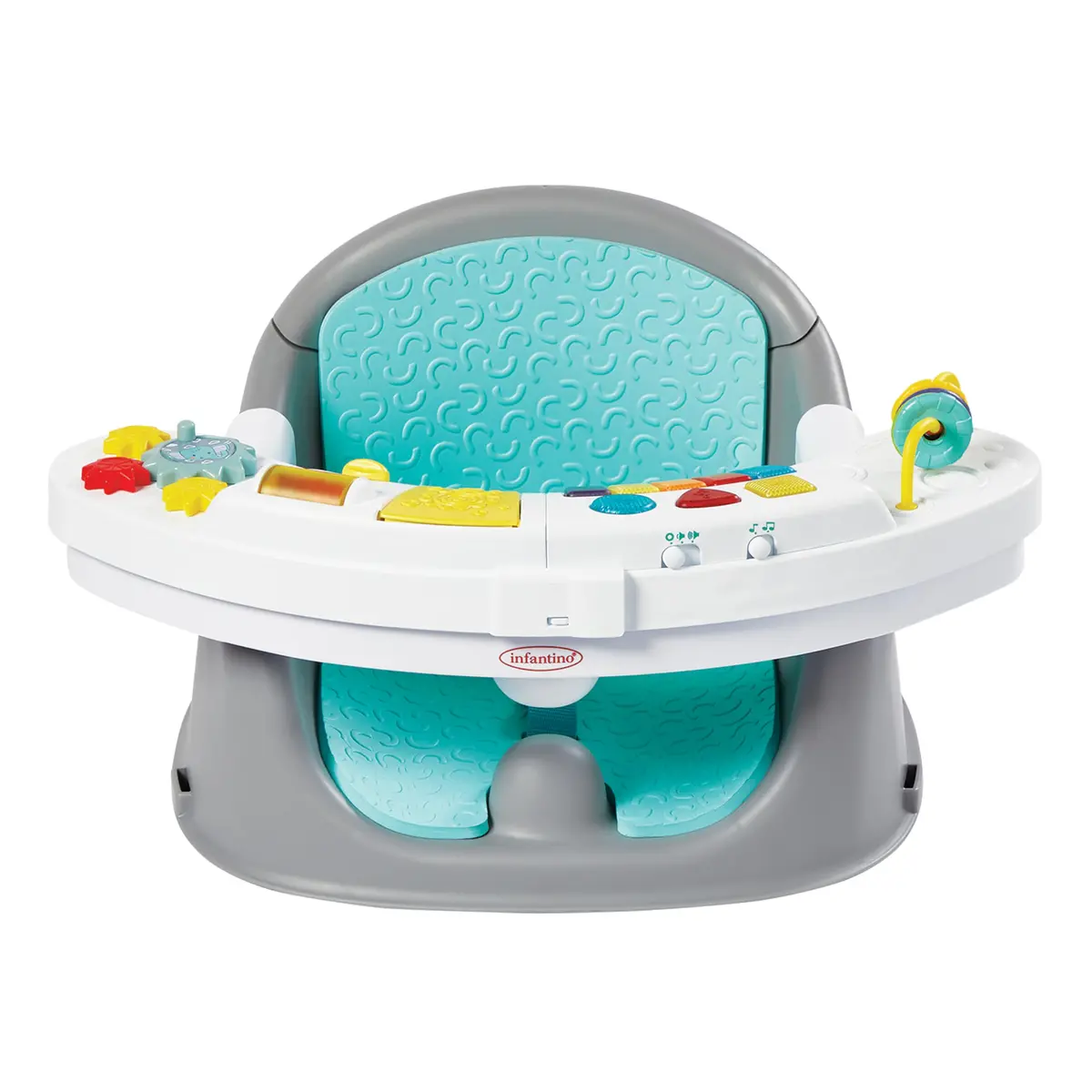 Infantino Music & Lights 3-in-1 Discovery Seat & Booster, Teal | Grows from play to mealtime - main product image