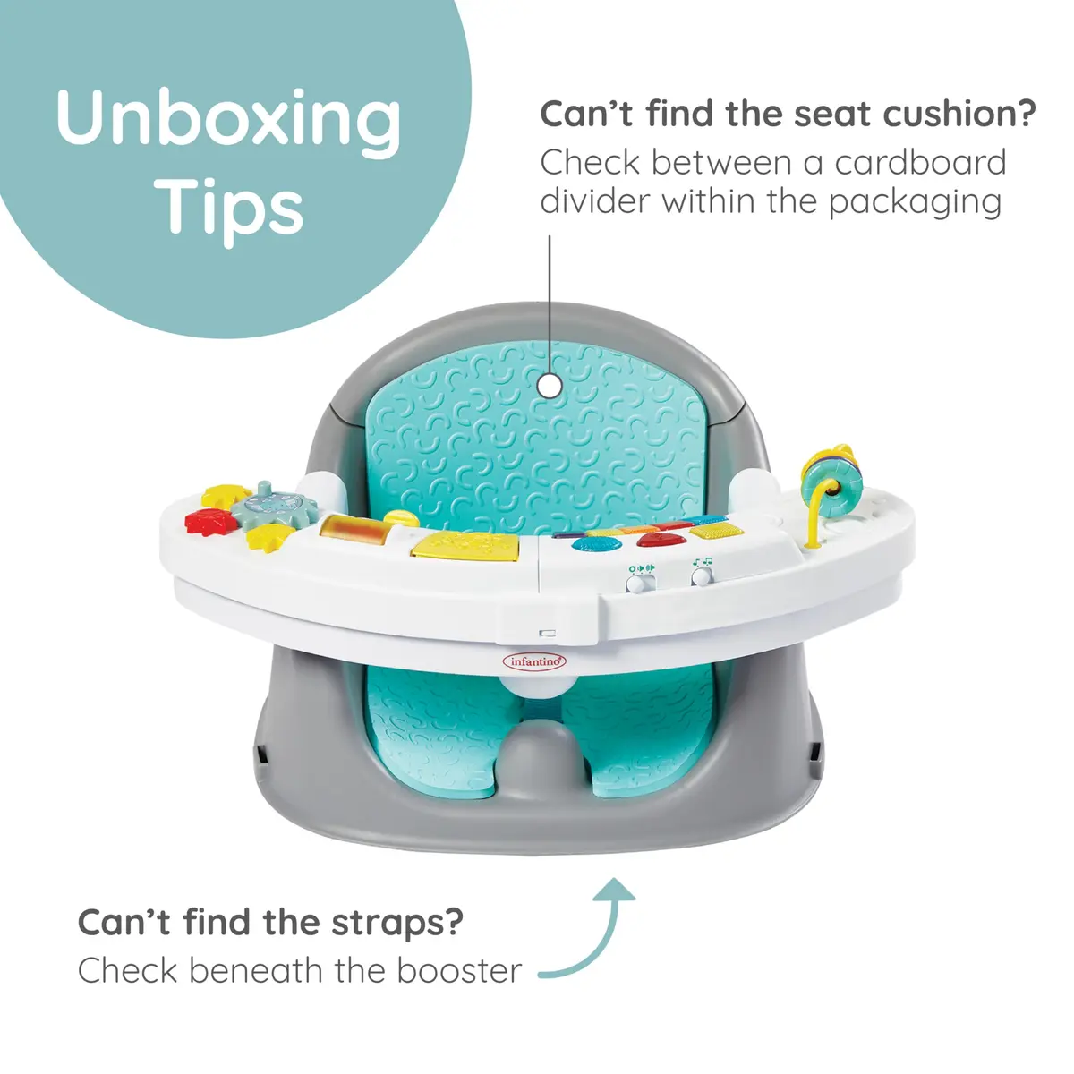 Infantino Music & Lights 3-in-1 Discovery Seat & Booster, Teal | Grows from play to mealtime - view 5