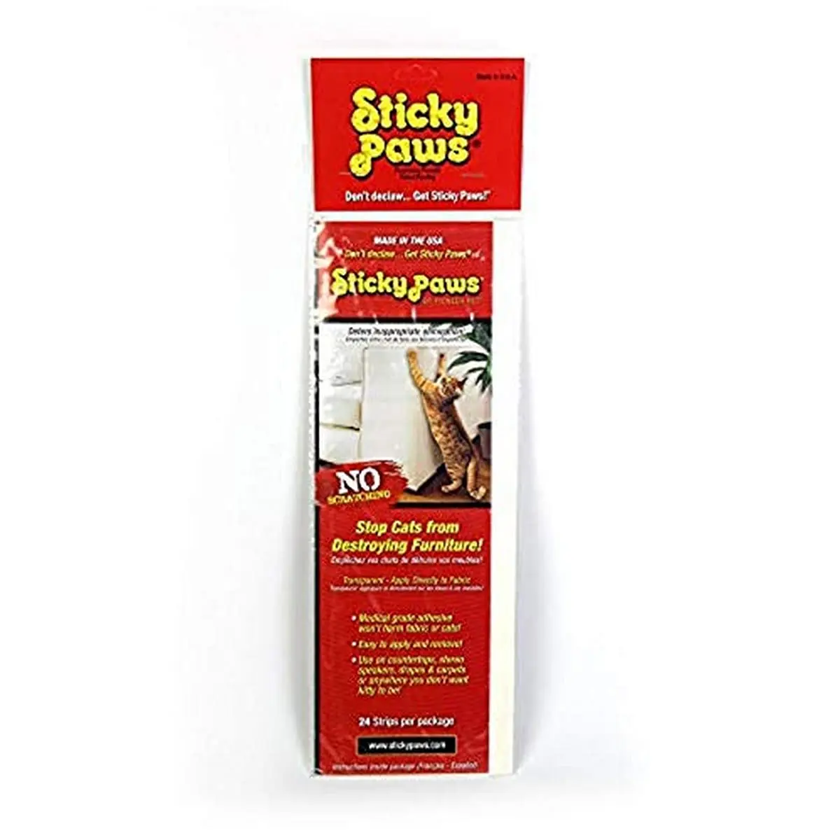 Pioneer Pet Sticky Paws Cat Training Aid - Deter Scratching - Transparent Sticky Sheets (2" x 12") - main product image