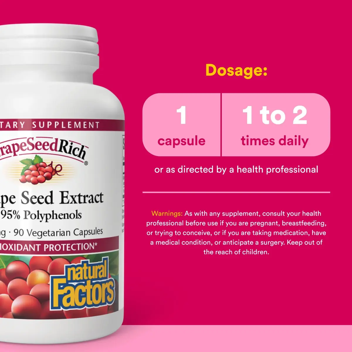 Natural Factors Grape Seed Extract 100 mg 90 Vegetarian Capsules | Antioxidant Support for Circulation & Eye Health - view 3