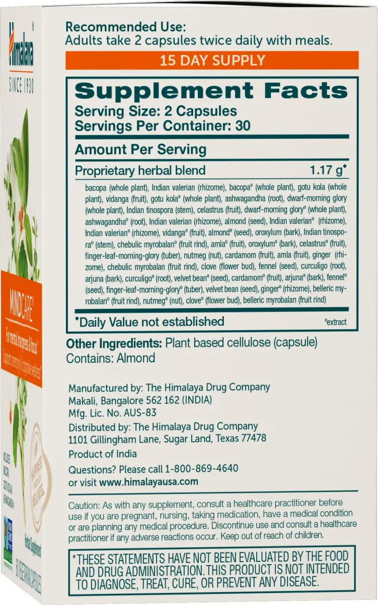 Himalaya MindCare Nootropic Brain Supplement 1170 mg 60 Capsules | Supports Memory, Focus & Clarity - view 2
