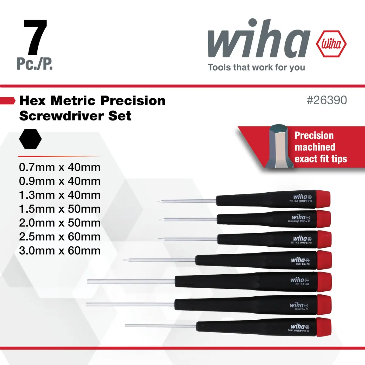Wiha Screwdriver Set, Hex Metric, 7 Piece | Precision Handle for Accurate Fastening - view 3