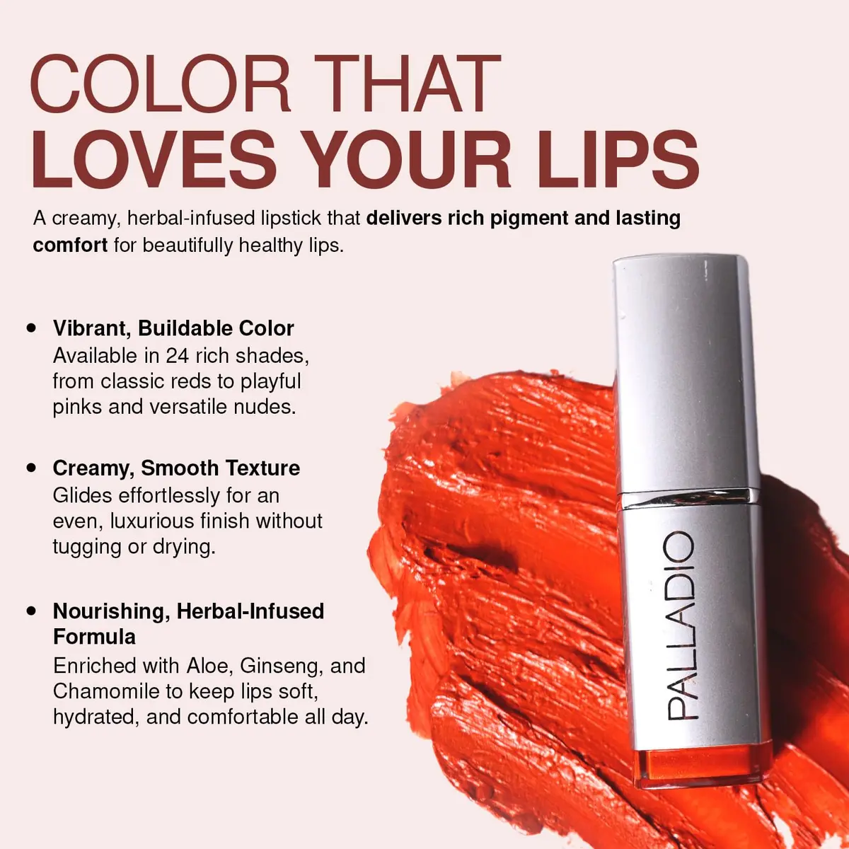 Palladio Herbal Lipstick Amethyst | Long Lasting, Nourishing, Creamy (0.13 Oz) - view 8