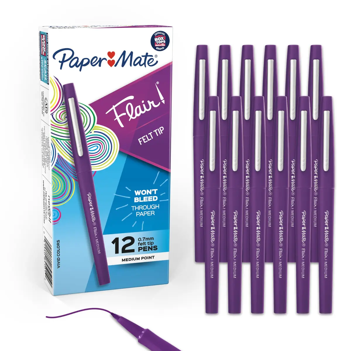 Paper Mate Flair Felt Tip Pens, Medium Point (0.7mm), Vivid Purple, 12 Count | Bright, Smear-Resistant Marking Pen for Classroom & Office - main product image