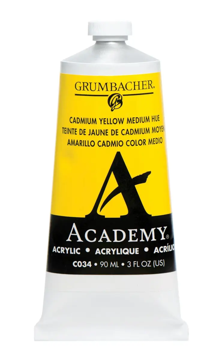 Grumbacher Academy Acrylic Paint Gloss Cadmium Yellow Medium Hue 90ml (3 Fl Oz) | ASTM Lightfastness 1-Excellent - main product image