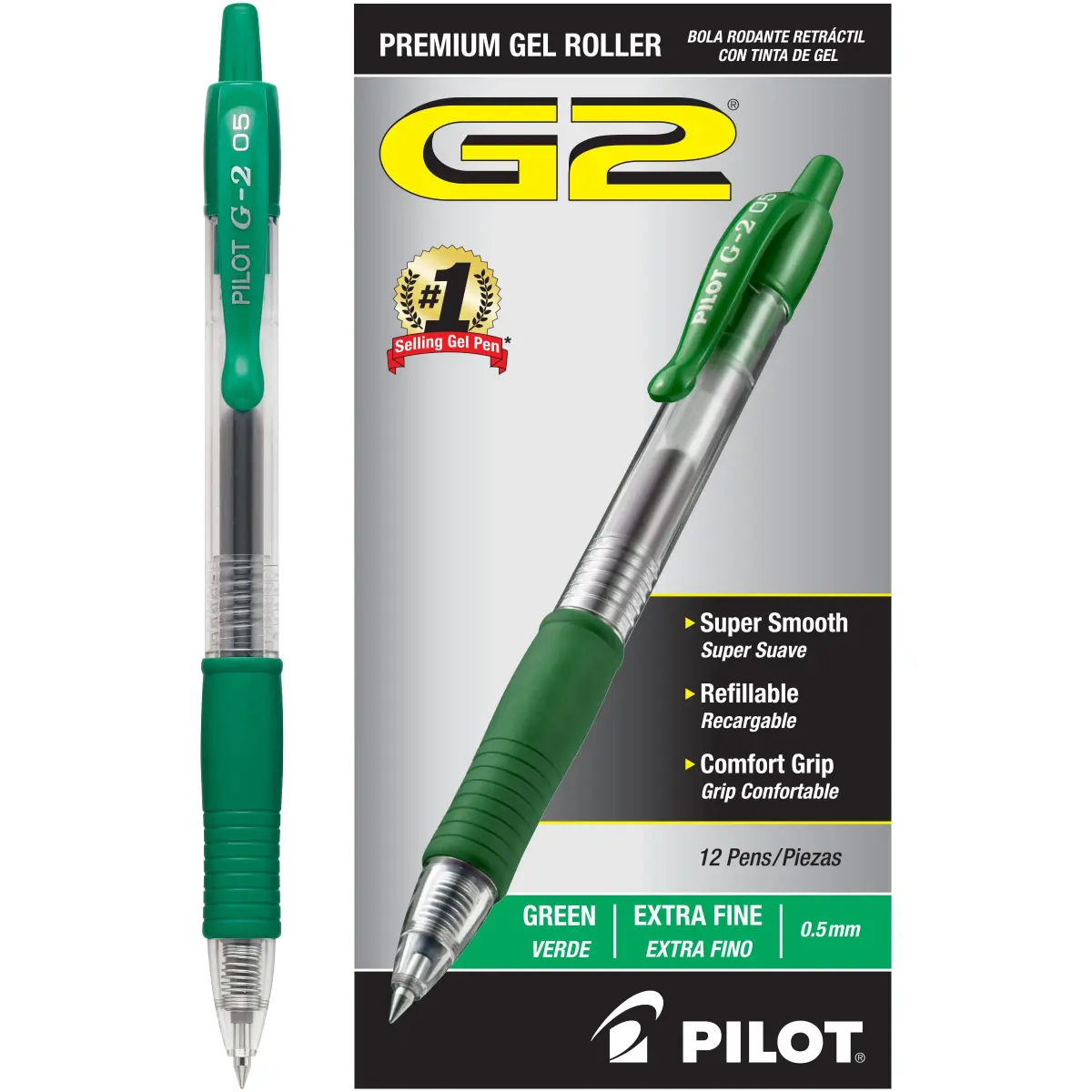 PILOT G2 Premium Gel Pens, 0.5mm Extra Fine Point, Green Ink, 12-Pack | Smooth Ink Flow Writing Instrument - main product image