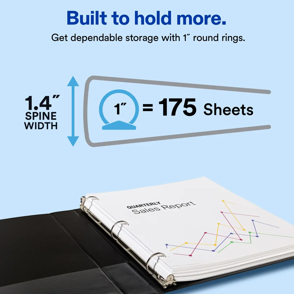 Avery Standard 3 Ring Binder, 1" Round Rings, Black | Light Workload Organizer - view 2