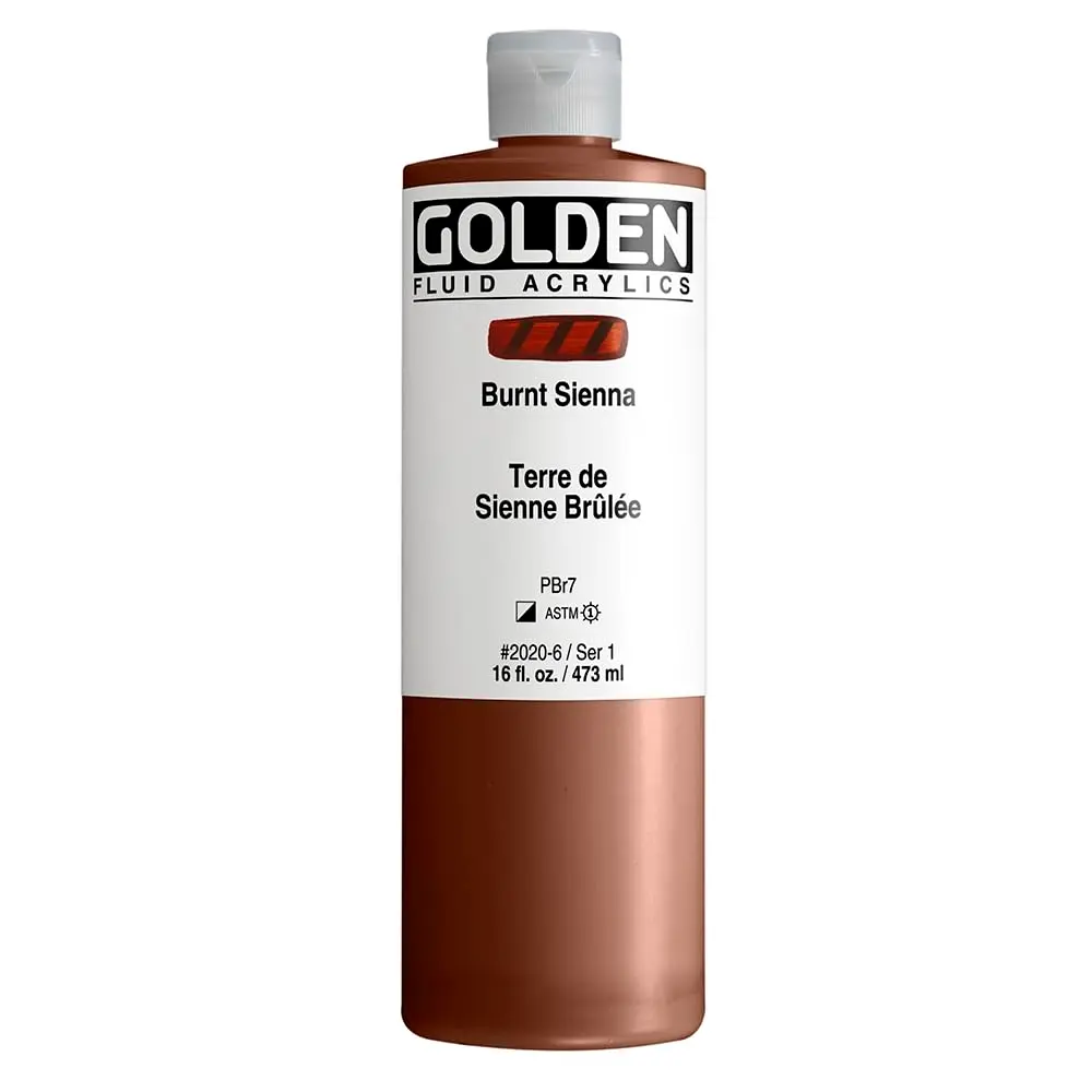 GOLDEN Fluid Acrylics Burnt Sienna 473ml (16 fl. oz.) | ASTM Lightfastness I - main product image