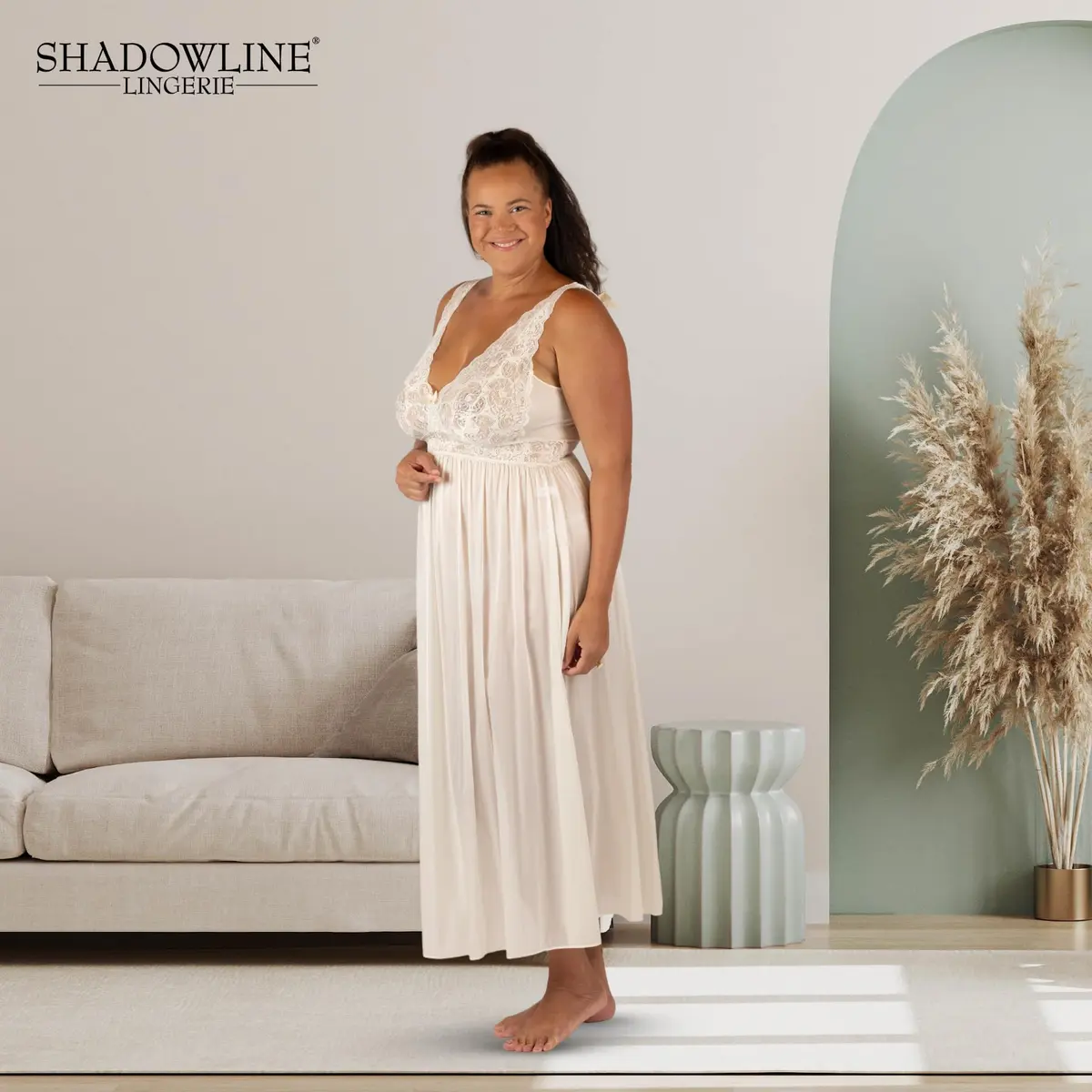 Shadowline Women’s Ivory Long Lace Bodice Nightgown | Elegant Sleepwear from USA, 53” Length, Sleeveless - view 5