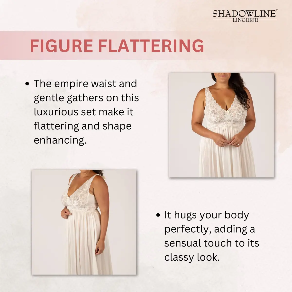 Shadowline Women’s Ivory Long Lace Bodice Nightgown | Elegant Sleepwear from USA, 53” Length, Sleeveless - view 4