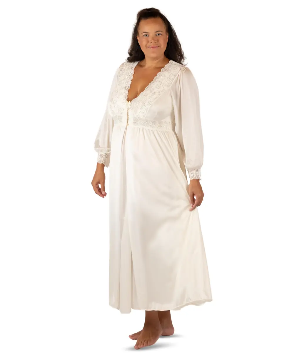 Shadowline Plus Size Silhouette 54 Inch Long Sleeve Ivory Coat | Feminine Vintage Style - main product image