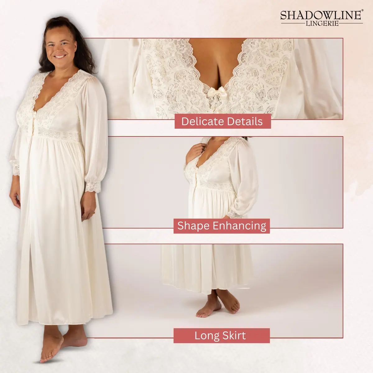 Shadowline Plus Size Silhouette 54 Inch Long Sleeve Ivory Coat | Feminine Vintage Style - view 3