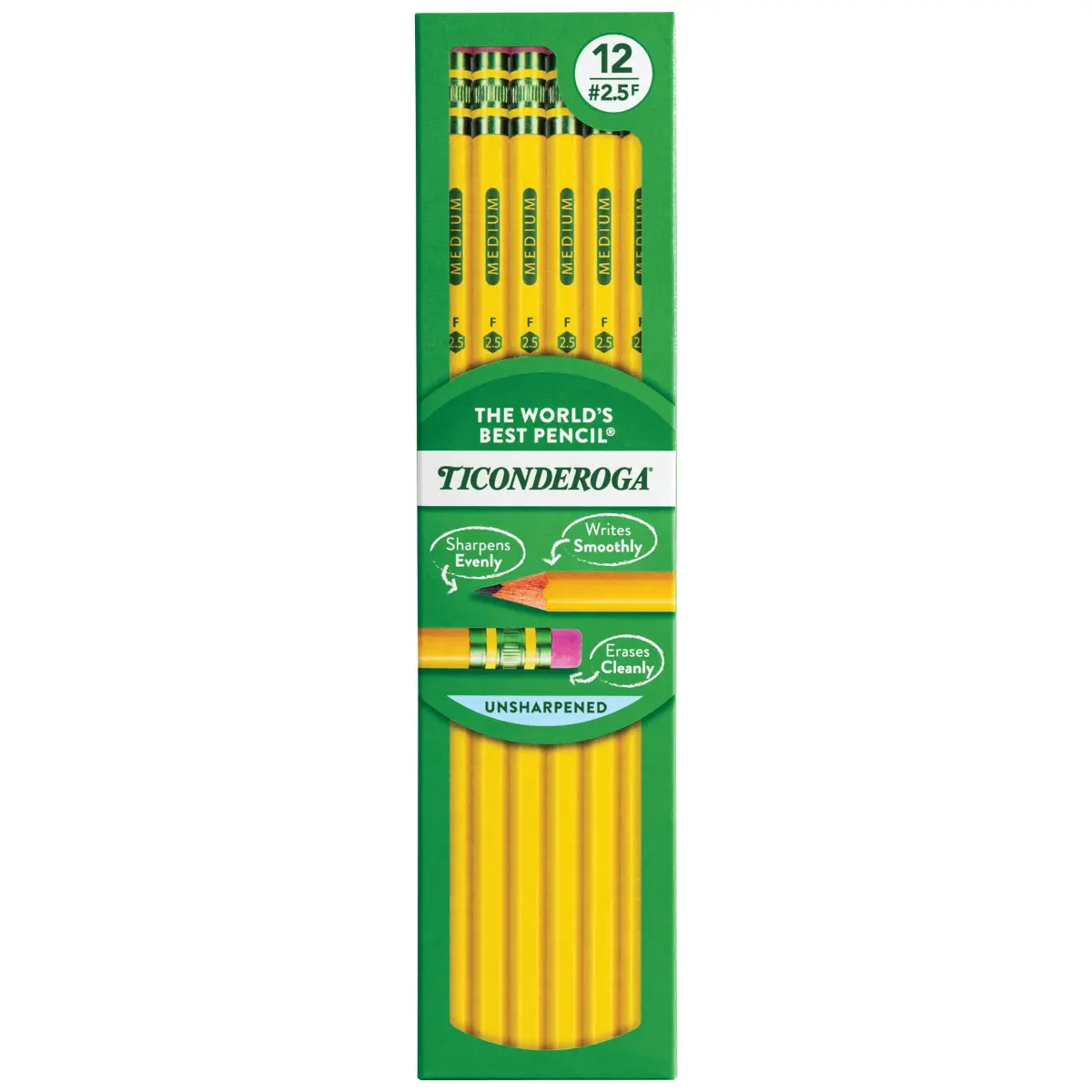 Ticonderoga Wood-Cased Pencils, Unsharpened, #2.5 F Medium, Yellow, 12 Count - main product image