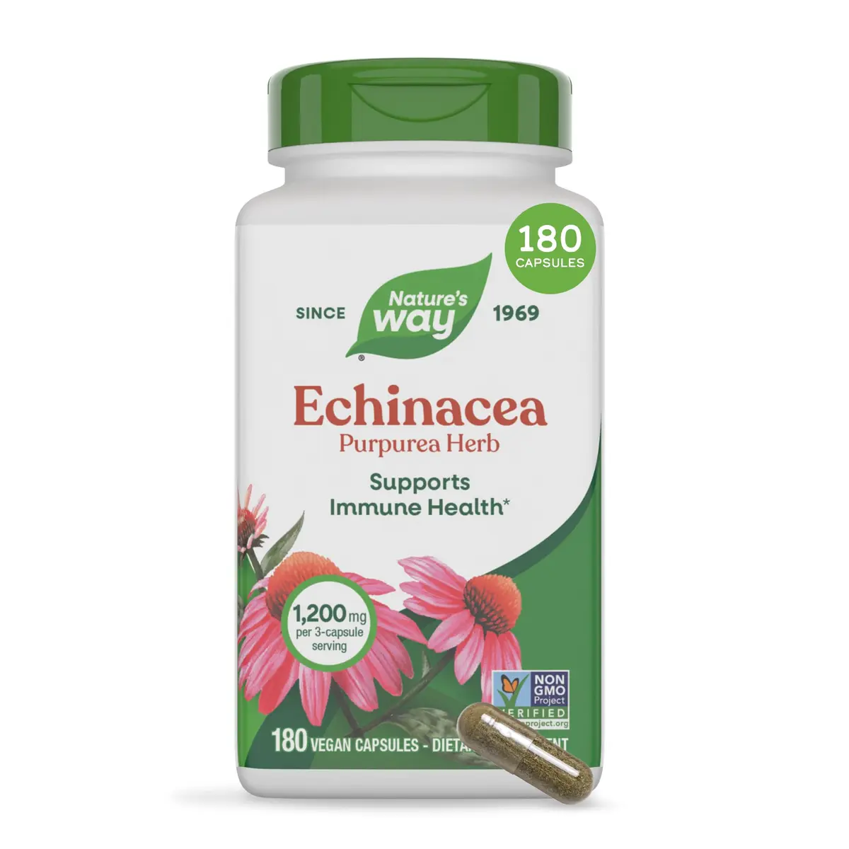 Nature's Way Echinacea Purpurea Herb Capsules 180ct | 1200 mg per Serving for Immune Support - main product image