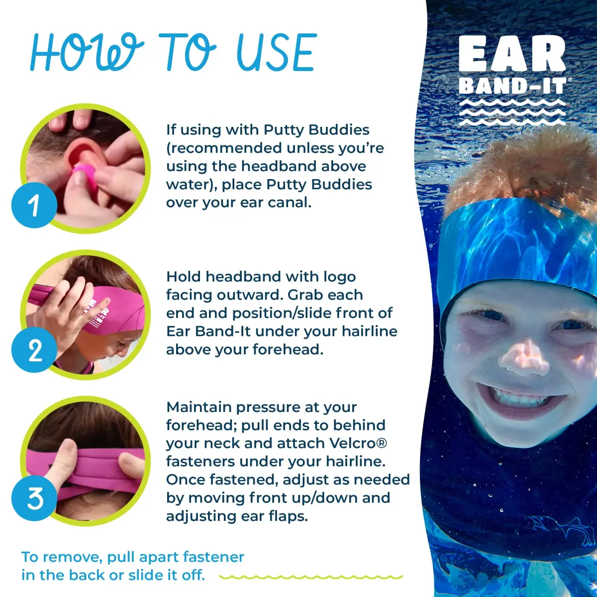 Ear Band-It Original Swimming Headband Teal Large | Doctor-Invented Ear Protection for Kids & Adults - view 8