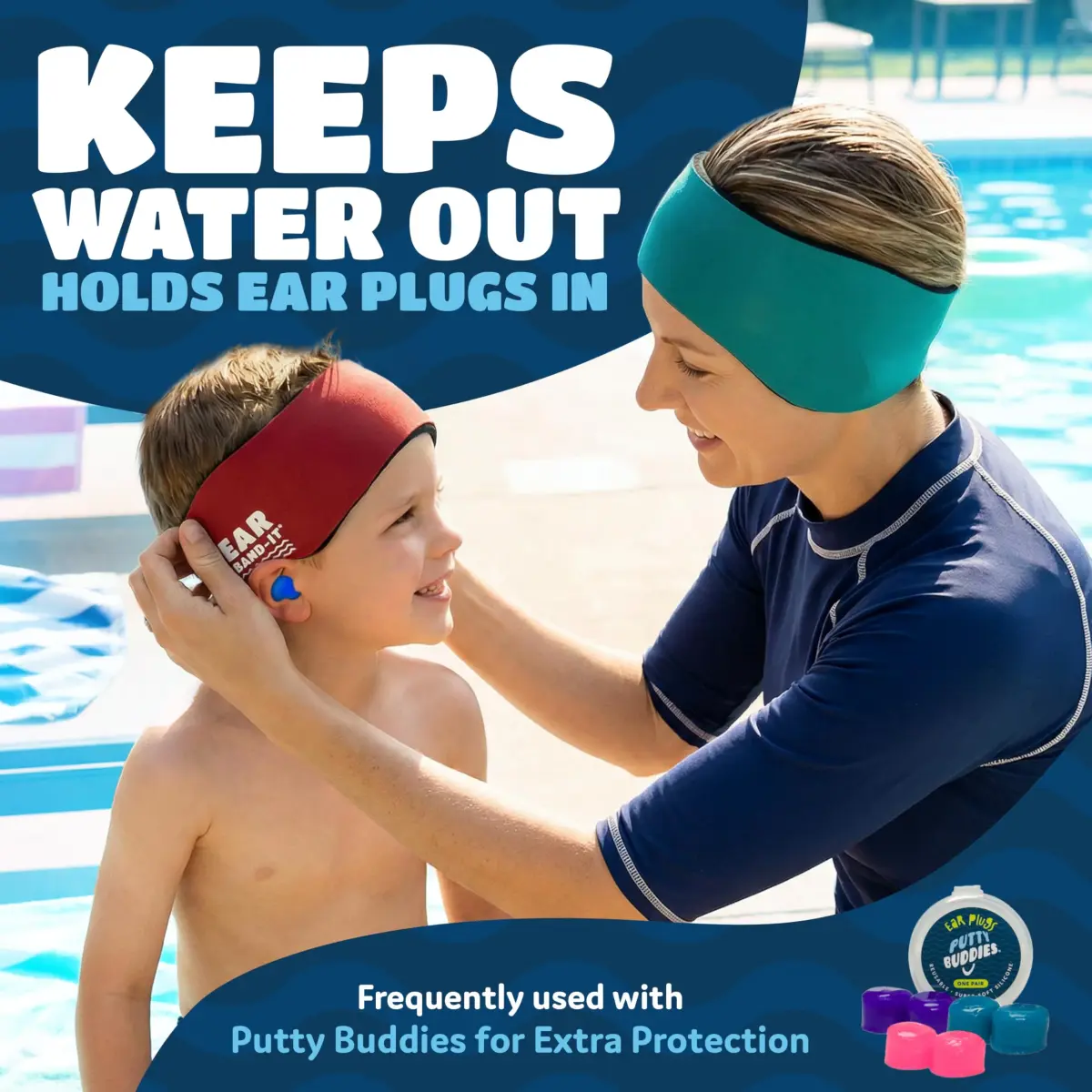 Ear Band-It Original Swimming Headband Large Magenta | Doctor-Invented, Sensory-Friendly, Keeps Ears Dry & Holds Earplugs In - view 3