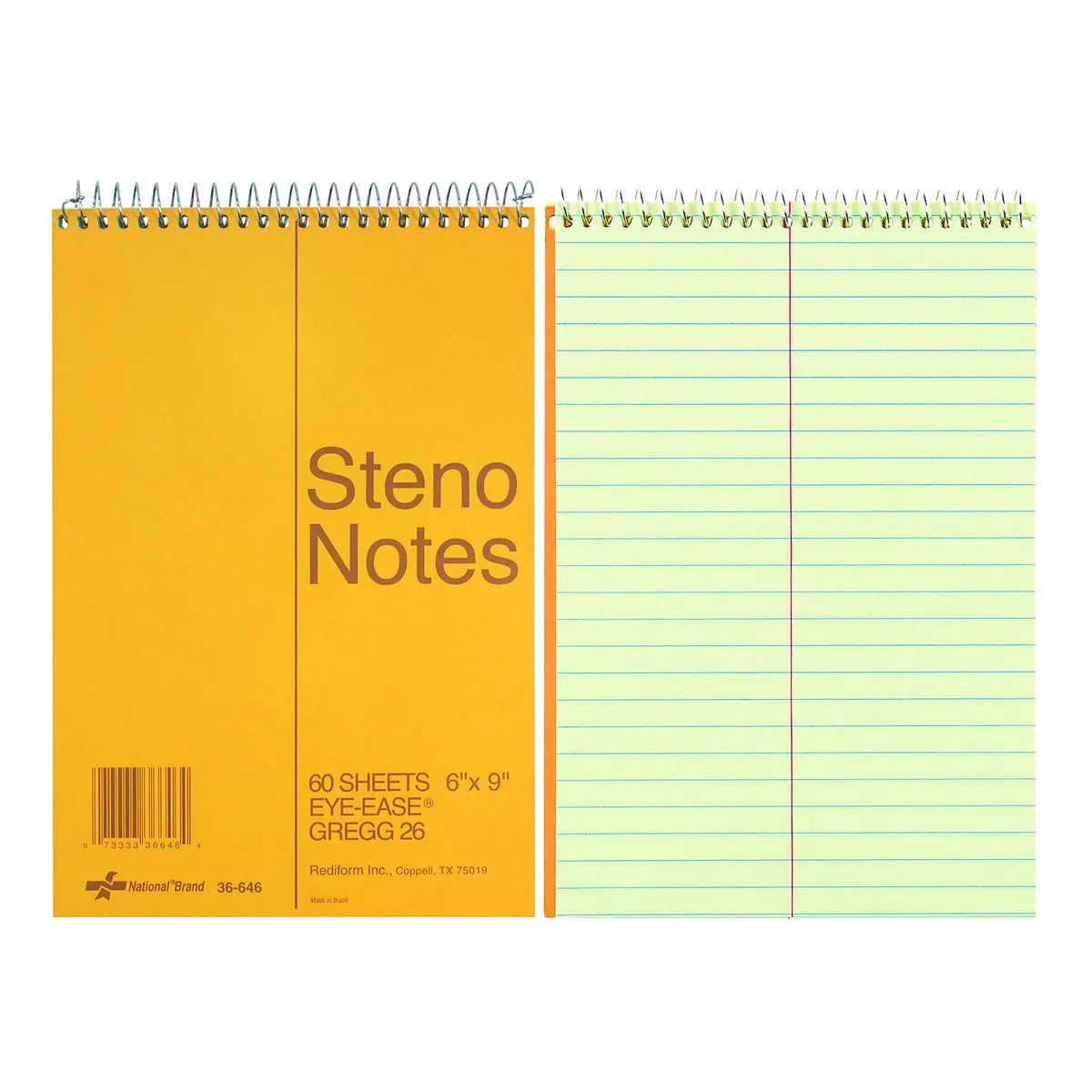 National Steno Notebook, Gregg-Ruled, Green Eye-Ease Paper, Brown Cover, 6" x 9" | Portable & Eye-Friendly - view 2