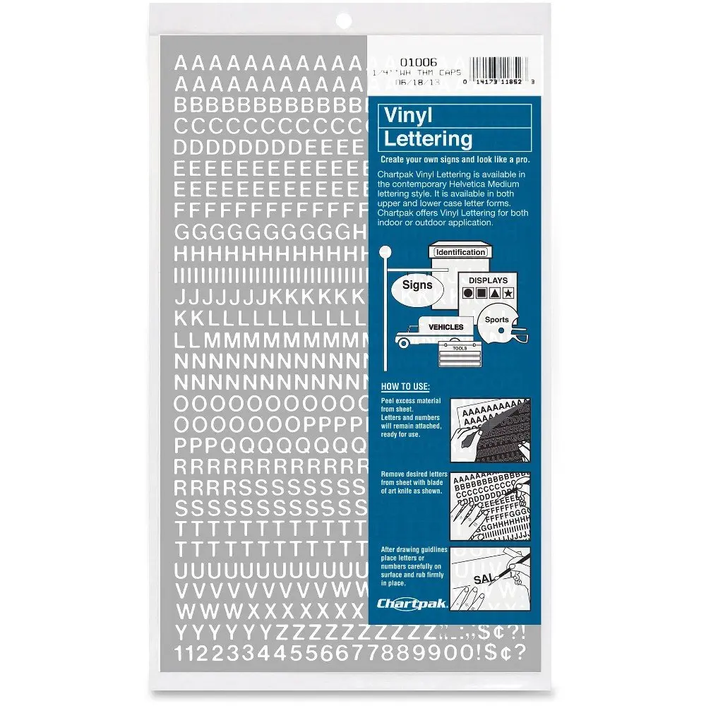 Chartpak Self-Adhesive Vinyl Capital Letters and Numbers 1/4 Inch High | Water-Resistant, Made in USA - main product image