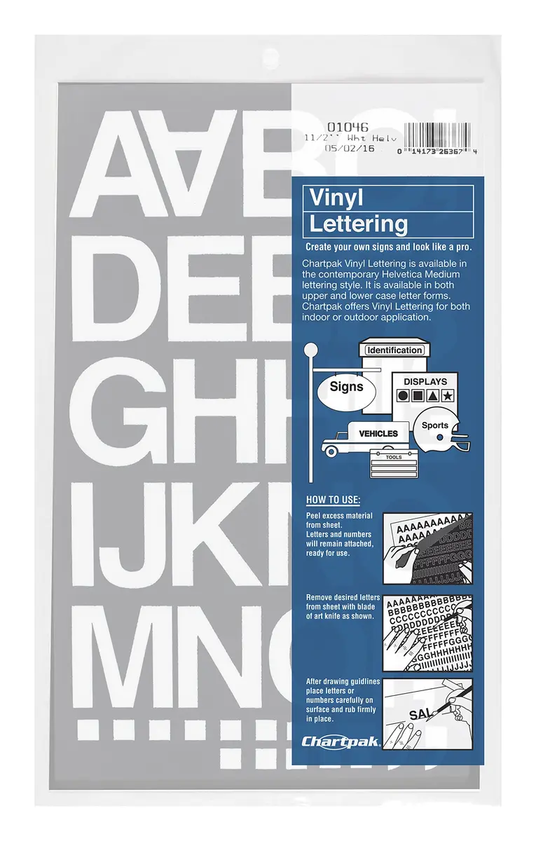 Chartpak Self-Adhesive Vinyl Capital Letters and Numbers 1-1/2 Inches High | Water-Resistant Outdoor Signage (70-120 chars) - main product image