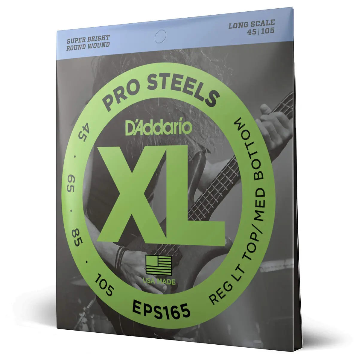 D'Addario XL ProSteels Bass Strings EPS165, 45-105 Gauge, 4-String Set | Bright Tone, Tight Lows, USA-Made - main product image